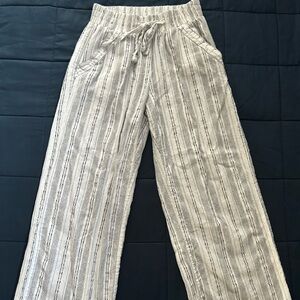 Women’s Sienna Sky White Black Striped Linen Blend Wide Leg Pants XS